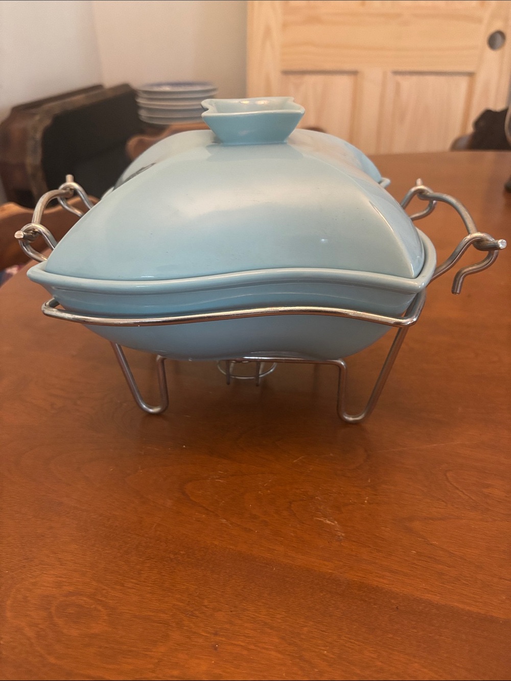 Sienna by Godinger Light Blue Ceramic Covered Chafing Dish 1 Qt
